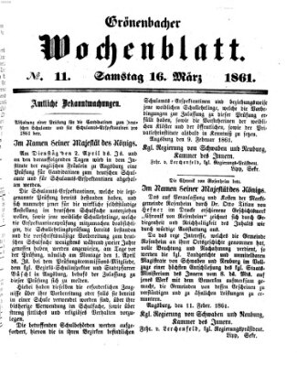 Grönenbacher Wochenblatt Samstag 16. März 1861