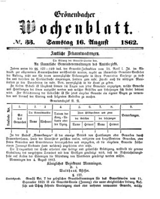 Grönenbacher Wochenblatt Samstag 16. August 1862