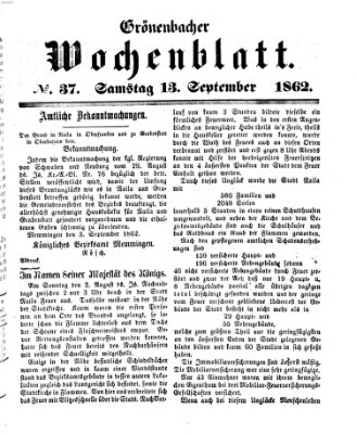 Grönenbacher Wochenblatt Samstag 13. September 1862