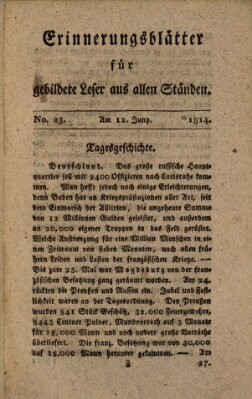Erinnerungs-Blätter für gebildete Leser aus allen Ständen Sonntag 12. Juni 1814