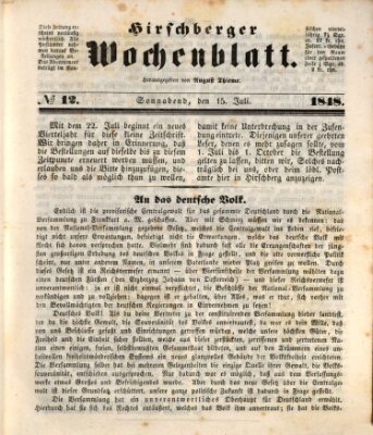 Hirschberger Wochenblatt Samstag 15. Juli 1848
