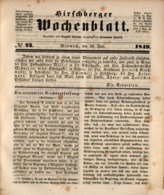 Hirschberger Wochenblatt Mittwoch 20. Juni 1849