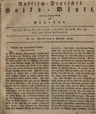 Russisch-deutsches Volksblatt Dienstag 1. Juni 1813
