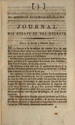 Journal des débats et des décrets Montag 3. Oktober 1791