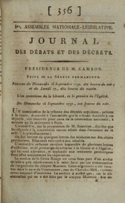 Journal des débats et des décrets Sonntag 16. September 1792