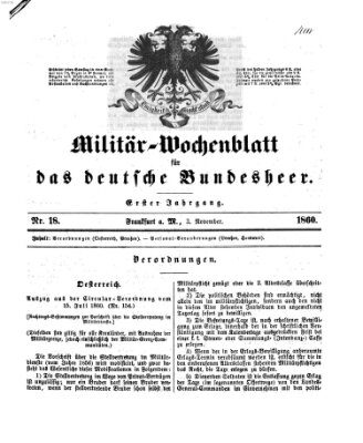 Militär-Wochenblatt für das deutsche Bundesheer Samstag 3. November 1860