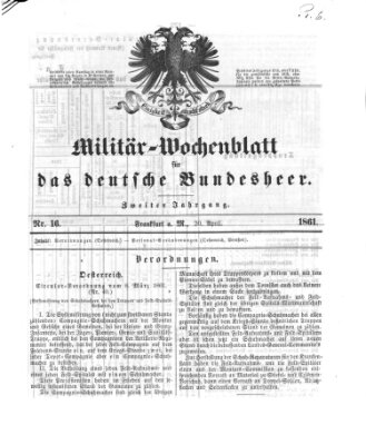 Militär-Wochenblatt für das deutsche Bundesheer Samstag 20. April 1861