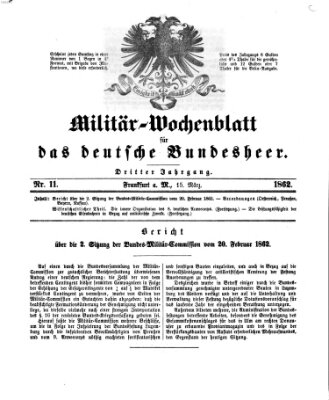 Militär-Wochenblatt für das deutsche Bundesheer Samstag 15. März 1862