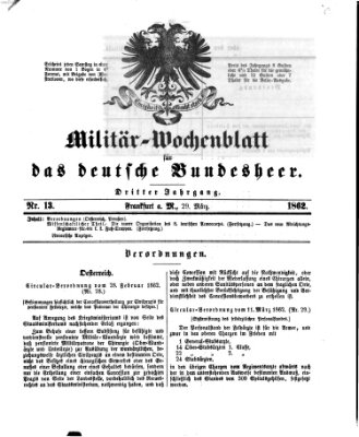 Militär-Wochenblatt für das deutsche Bundesheer Samstag 29. März 1862
