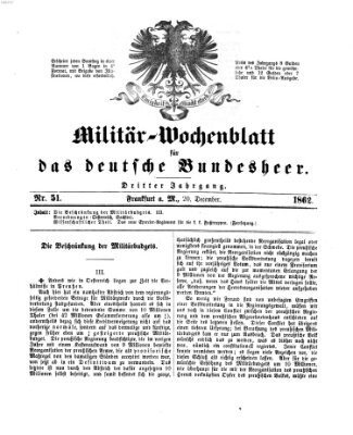 Militär-Wochenblatt für das deutsche Bundesheer Samstag 20. Dezember 1862