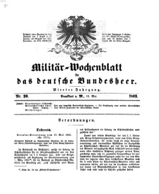 Militär-Wochenblatt für das deutsche Bundesheer Samstag 16. Mai 1863