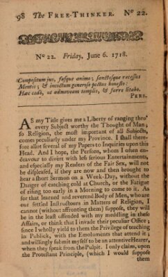 The free thinker or essays of wit and humour Montag 6. Juni 1718
