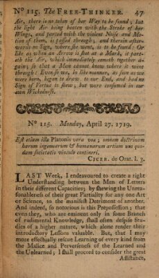 The free thinker or essays of wit and humour Donnerstag 27. April 1719