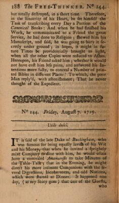 The free thinker or essays of wit and humour Montag 7. August 1719