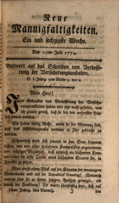 Neue Mannigfaltigkeiten (Neueste Mannigfaltigkeiten) Samstag 23. Juli 1774