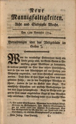 Neue Mannigfaltigkeiten (Neueste Mannigfaltigkeiten) Samstag 19. November 1774