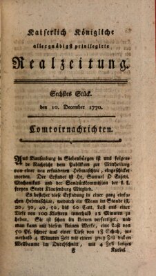 K.K. allerg. privil. Realzeitung der Wissenschaften und Künste Montag 10. Dezember 1770