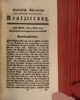 K.K. allerg. privil. Realzeitung der Wissenschaften und Künste Samstag 4. Mai 1771