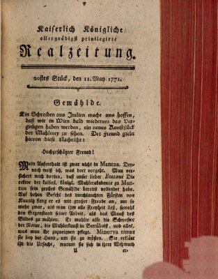 K.K. allerg. privil. Realzeitung der Wissenschaften und Künste Samstag 11. Mai 1771