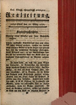 K.K. allerg. privil. Realzeitung der Wissenschaften und Künste Samstag 28. März 1772