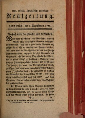 K.K. allerg. privil. Realzeitung der Wissenschaften und Künste Samstag 1. August 1772