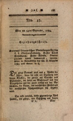 K.K. allerg. privil. Realzeitung der Wissenschaften und Künste Dienstag 14. September 1784