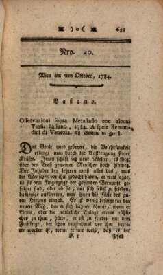 K.K. allerg. privil. Realzeitung der Wissenschaften und Künste Dienstag 5. Oktober 1784