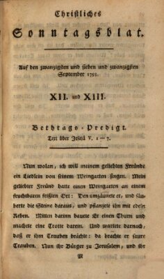 Christliches Sonntagsblatt Freitag 20. September 1793