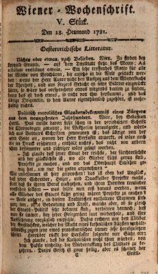 Die Wiener Wochenschrift Mittwoch 18. Juli 1781