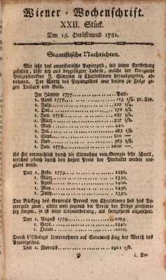 Die Wiener Wochenschrift Samstag 15. September 1781