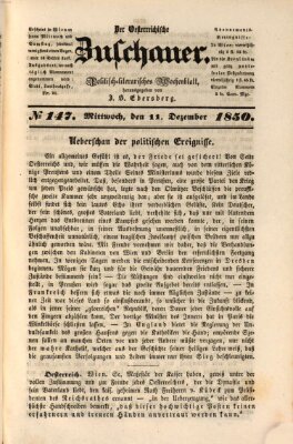 Österreichischer Zuschauer (Wiener Zuschauer) Mittwoch 11. Dezember 1850