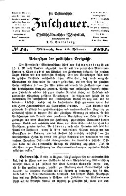 Österreichischer Zuschauer (Wiener Zuschauer) Mittwoch 19. Februar 1851
