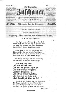 Österreichischer Zuschauer (Wiener Zuschauer) Mittwoch 1. September 1852