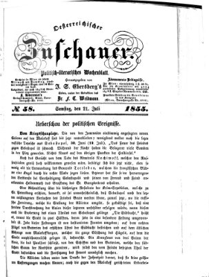 Österreichischer Zuschauer (Wiener Zuschauer) Samstag 21. Juli 1855