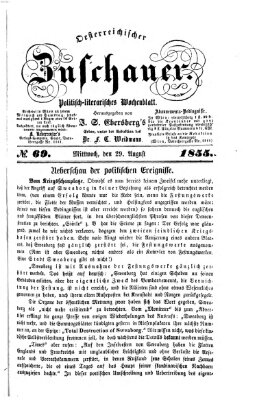 Österreichischer Zuschauer (Wiener Zuschauer) Mittwoch 29. August 1855