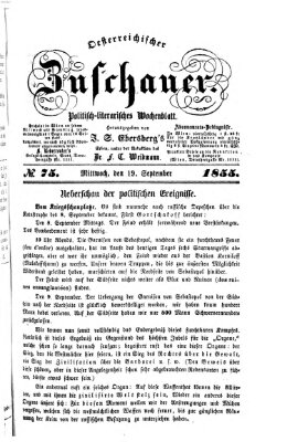 Österreichischer Zuschauer (Wiener Zuschauer) Mittwoch 19. September 1855