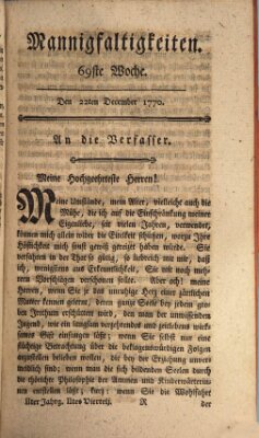 Mannigfaltigkeiten (Neueste Mannigfaltigkeiten) Samstag 22. Dezember 1770