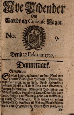 Nye tidender om laerde og curieuse sager Donnerstag 27. Februar 1727
