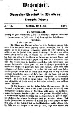Wochenschrift des Gewerbe-Vereins der Stadt Bamberg Sonntag 1. Mai 1870