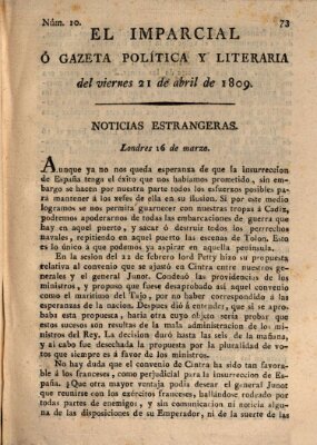 El Imparcial ó gazeta política y literaria Freitag 21. April 1809