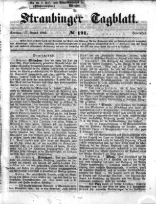 Straubinger Tagblatt Sonntag 17. August 1862