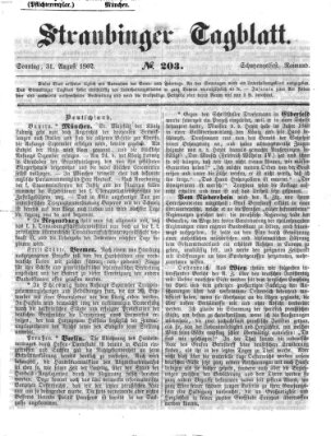 Straubinger Tagblatt Sonntag 31. August 1862