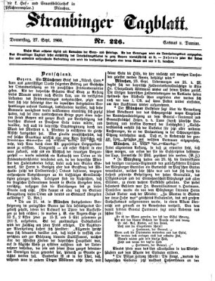Straubinger Tagblatt Donnerstag 27. September 1866