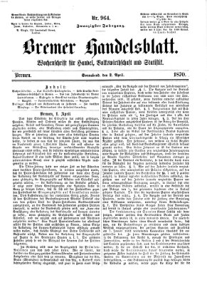 Bremer Handelsblatt Samstag 2. April 1870