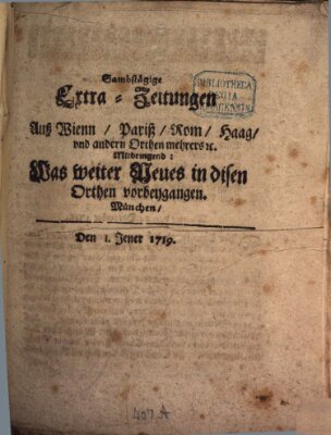 Mercurii Relation, oder wochentliche Ordinari Zeitungen von underschidlichen Orthen (Süddeutsche Presse) Sonntag 1. Januar 1719
