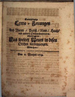 Mercurii Relation, oder wochentliche Ordinari Zeitungen von underschidlichen Orthen (Süddeutsche Presse) Samstag 11. März 1719