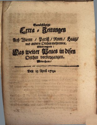 Mercurii Relation, oder wochentliche Ordinari Zeitungen von underschidlichen Orthen (Süddeutsche Presse) Samstag 15. April 1719