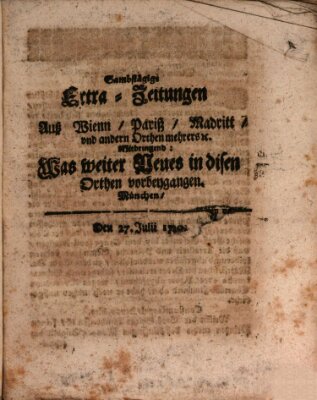 Mercurii Relation, oder wochentliche Ordinari Zeitungen von underschidlichen Orthen (Süddeutsche Presse) Samstag 27. Juli 1720