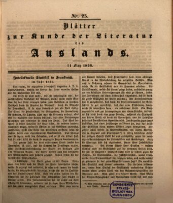 Blätter zur Kunde der Literatur des Auslands (Das Ausland) Mittwoch 11. Mai 1836