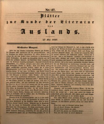 Blätter zur Kunde der Literatur des Auslands (Das Ausland) Samstag 27. Mai 1837